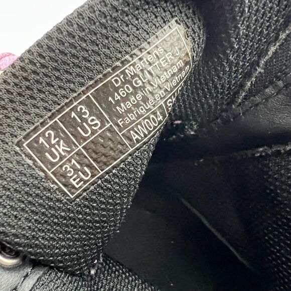 Dr. Martens Junior Girls US 13 Pink Cosmetic 1460 Glitter Lace Up Combat Boots - Picture 8 of 9